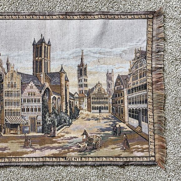 Rare Belgium Tapestry Brussels Bruges Gent Wall Hanging City Scene - Picture 5 of 13